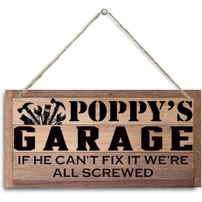 Poppy Gift, Poppy's Garage Sign Gift, Decorative Hanging Wall Plaque Wood Sign, Farmhouse Decor for Home Garage, Father's Day Gift for Poppy Grandpa Dad, Woodworking Lover Gift for Poppy