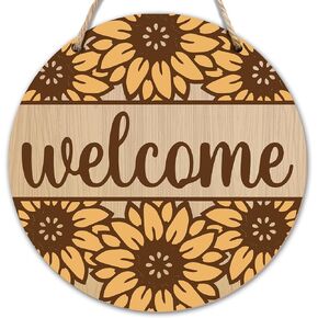 Rustic Sunflowers Wooden Hanging Sign, Welcome Sign Front Door Decor, Farmhouse Wall Sign For For Front Door, Vintage Welcome Sign Decor For Home Office Porch Garden Yard -02
