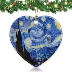 Van Gogh Watercolor Christmas Ornaments,Van Gogh Christmas Tree Holiday Decor,2024 Christmas Tree Van Gogh Hanging Ornaments Decorations,Van Gogh Gifts for Men Women,Xmas Navidad Ceramic Ornament