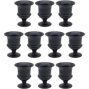 Koyal Wholesale 10 Pack 5.41" H x 4.75" D Small Metal Black Vase, Urn Black Vases for Centerpieces, Short Metal Trumpet Centerpiece Vase, Bulk Urn Vase for Flowers, Low Pedestal Vase Wedding Vases