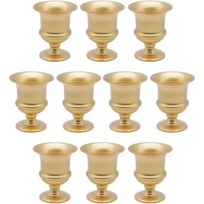 Koyal Wholesale 10 Pack 5.41" H x 4.75" D Small Metal Black Vase, Urn Black Vases for Centerpieces, Short Metal Trumpet Centerpiece Vase, Bulk Urn Vase for Flowers, Low Pedestal Vase Wedding Vases
