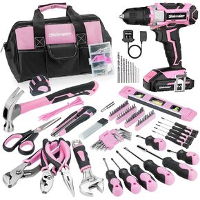 20V 236Pcs Cordless Pink Drill Set - Essential Women's Pink Tool Set, Lady's Basic Home Tool Kit with Pink Tool Bag - All in One Pink Tool Kit Ideal for DIY, Home Improvement