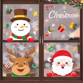 196 PCS Christmas Decorations Window Clings Snowflakes Reindeer Snowman Santa Claus Stickers for Christmas Window Decoration Ornaments Xmas Party Supplies