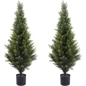 3FT Artificial Cedar Topiary Trees Potted Fake Plants for Outdoors Faux Cypress Trees for Home Front Porch Decor Set of 2
