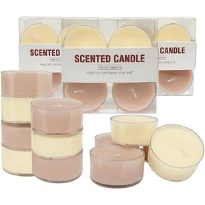 12 Pack Scented Tealight Candles, White Bee Wax & Soy Wax Blended Candle in Green, 2 Scents Fig & Pear and Wood Sage & Sea Salt, Mini Candles in Clear Acrylic Cups for Home