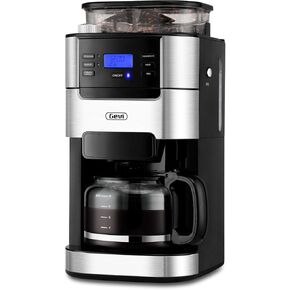 Gevi 10-Cup Drip Coffee Maker with Built-In Grinder, Programmable Brew Coffee Machine with Timer, Reusable Filter, 1.5L Water Tank, Coffee Pot, Warming Plate Burr Grinder Combo