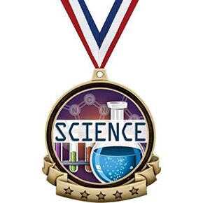 Science Medals - 2.5" Gold Science Fair Academic Medal Award Includes Red White and Blue Neck Ribbon, Great Education Awards Prime