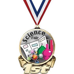 Science Fair First Place Medal, 3" Gold Education Science Trophy Medal Award Prime