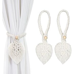 2 Pcs Boho Curtain Tiebacks, Beige Curtain Holdbacks, Boho Curtain Tassel Tiebacks for Bedroom, Tie Up Curtains for Windows Cozy Room Decor Aesthetic, Macrame Wall Hanging Living Room Decor