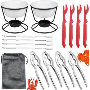 Crab Leg Cracker Tool Butter Warmers for Seafood Crab Leg Crackers Crab Lobster Butter Ceramic Warmers Set for Seafood Crab Crackers and Tools (15PCS)