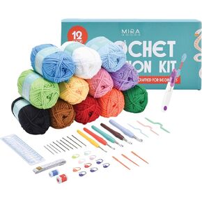 Mira HandCrafts 12 Acrylic Yarn Skeins - Crochet and Knitting Starter Kit for Colorful Arts and Crafts with 1,312 Yards of Multicolored Thread - Make Amigurumi, Granny Squares, Scarves, and Throws