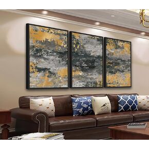 ASDCEUTICALS Large Canvas Wall Art - Gray Green Golden Abstract Pictures for Living Room Vintage Wall Decor Retro Rustic Prints Black Float Framed for Bedroom Dinning Room 20" X 28" X 3 pcs