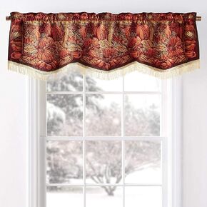 Violet Linen Fall Harvest Thanksgiving Autumn Leaves Sunflowers Decorative Window Treatment Rod Pocket Curtain Valance, 60" X 18", Pumpkins