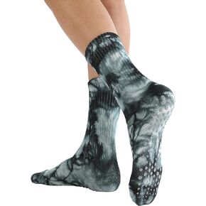 Womens Pilates Yoga Toe Socks with Grips Non Slip Cushioned Crew Socks Mid Calf for Barre Ballet