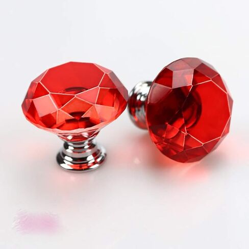2Pcs Crystal Glass Door Knobs 30mm Diamond Cut Drawer Pull Handles with M4x22mm Screws for Cupboard Cabinet Wardrobe Home Decorating Silver Base Transparent in Saudi Arabia