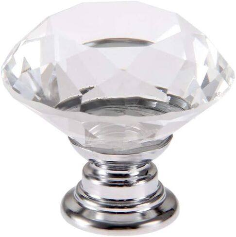 2Pcs Crystal Glass Door Knobs 30mm Diamond Cut Drawer Pull Handles with M4x22mm Screws for Cupboard Cabinet Wardrobe Home Decorating Silver Base Transparent in Saudi Arabia
