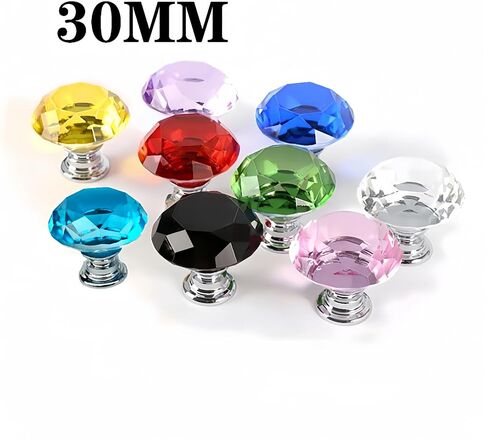 2Pcs Crystal Glass Door Knobs 30mm Diamond Cut Drawer Pull Handles with M4x22mm Screws for Cupboard Cabinet Wardrobe Home Decorating Silver Base Transparent in Saudi Arabia