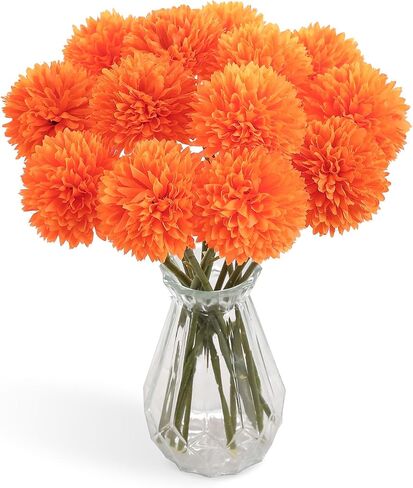 Serra Flora Artificial Chrysanthemums Fall Flowers Silk Orange Ball Flowers Bouquet Fake Mums Flowers for Wedding Autumn Thanksgiving Home Decor in Saudi Arabia