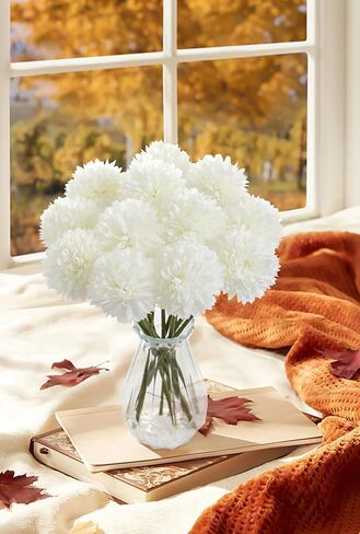 Serra Flora Artificial Chrysanthemums Fall Flowers Silk Orange Ball Flowers Bouquet Fake Mums Flowers for Wedding Autumn Thanksgiving Home Decor in Saudi Arabia
