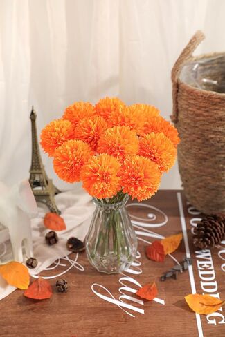 Serra Flora Artificial Chrysanthemums Fall Flowers Silk Orange Ball Flowers Bouquet Fake Mums Flowers for Wedding Autumn Thanksgiving Home Decor in Saudi Arabia
