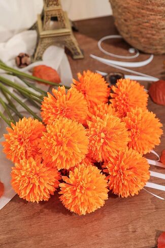 Serra Flora Artificial Chrysanthemums Fall Flowers Silk Orange Ball Flowers Bouquet Fake Mums Flowers for Wedding Autumn Thanksgiving Home Decor in Saudi Arabia
