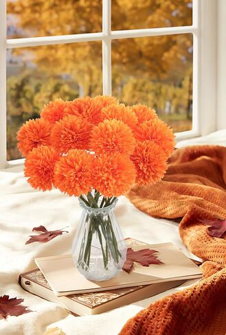 Serra Flora Artificial Chrysanthemums Fall Flowers Silk Orange Ball Flowers Bouquet Fake Mums Flowers for Wedding Autumn Thanksgiving Home Decor in Saudi Arabia