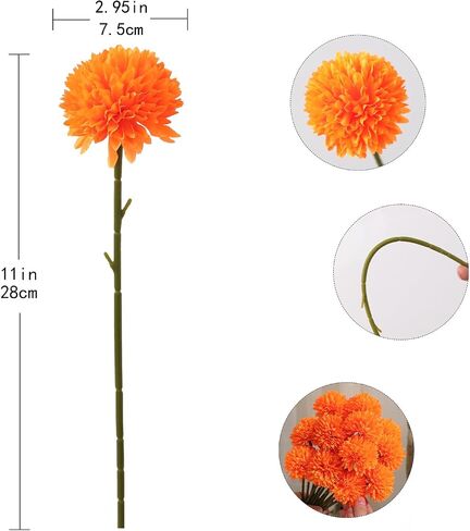 Serra Flora Artificial Chrysanthemums Fall Flowers Silk Orange Ball Flowers Bouquet Fake Mums Flowers for Wedding Autumn Thanksgiving Home Decor in Saudi Arabia