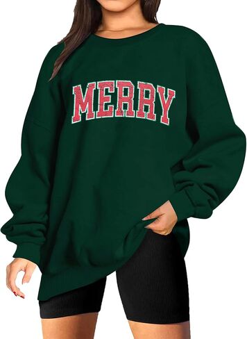 Christmas Sweatshirt for Women Merry Letter Print Long Sleeve Shirt Xmas Oversized Pullover Tops in Kuwait