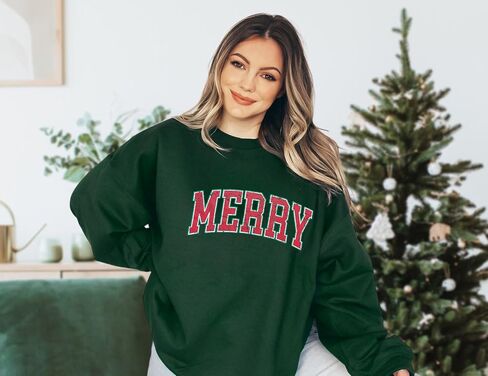Christmas Sweatshirt for Women Merry Letter Print Long Sleeve Shirt Xmas Oversized Pullover Tops in Kuwait