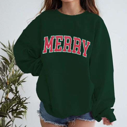 Christmas Sweatshirt for Women Merry Letter Print Long Sleeve Shirt Xmas Oversized Pullover Tops in Kuwait