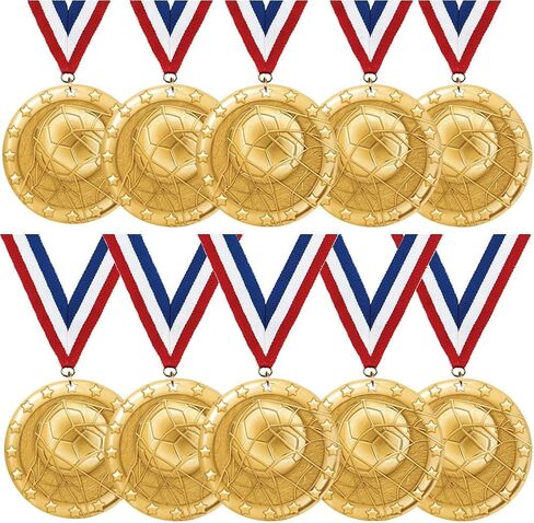 ميداليات Crown Awards لكرة القدم - تباع في عبوات مكونة من 10-2 بوصة ميداليات فريق كرة القدم الذهبية اللامعة مع Ribbon Prime in Saudi Arabia
