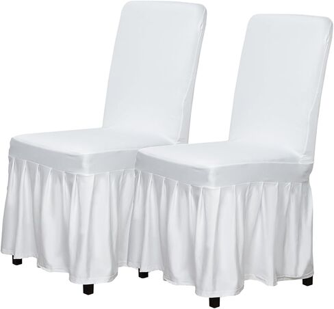 SquarePie Dining Room Chair Covers Set of 2,Universal Stretch Chair Slipcover with Skirt,Fit Chair Seat Covers for Home Wedding Party Banquet (White) in Saudi Arabia