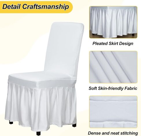 SquarePie Dining Room Chair Covers Set of 2,Universal Stretch Chair Slipcover with Skirt,Fit Chair Seat Covers for Home Wedding Party Banquet (White) in Saudi Arabia
