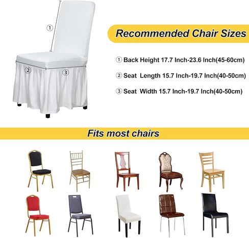 SquarePie Dining Room Chair Covers Set of 2,Universal Stretch Chair Slipcover with Skirt,Fit Chair Seat Covers for Home Wedding Party Banquet (White) in Saudi Arabia