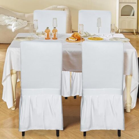 SquarePie Dining Room Chair Covers Set of 2,Universal Stretch Chair Slipcover with Skirt,Fit Chair Seat Covers for Home Wedding Party Banquet (White) in Saudi Arabia