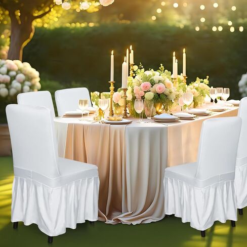 SquarePie Dining Room Chair Covers Set of 2,Universal Stretch Chair Slipcover with Skirt,Fit Chair Seat Covers for Home Wedding Party Banquet (White) in Saudi Arabia