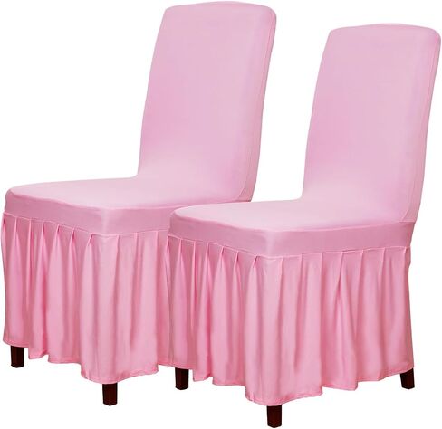 SquarePie Dining Room Chair Covers Set of 2,Universal Stretch Chair Slipcover with Skirt,Fit Chair Seat Covers for Home Wedding Party Banquet (White) in Saudi Arabia