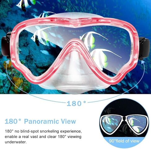 Dry Snorkel Set, Panoramic 180°Wide View Snorkeling Gear, Anti-Fog Anti-Leak Tempered Glass Safety Scuba Diving Mask, Free Breathing and Adjustable Strap Dry Top Snorkel Set for Adult in Kuwait