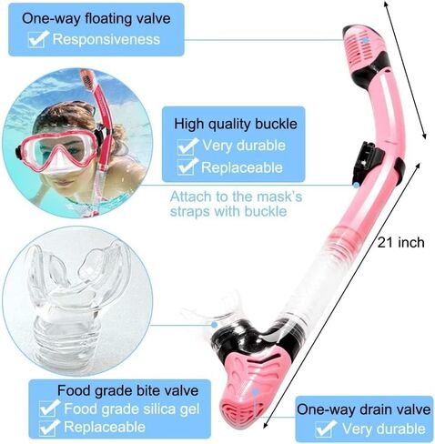 Dry Snorkel Set, Panoramic 180°Wide View Snorkeling Gear, Anti-Fog Anti-Leak Tempered Glass Safety Scuba Diving Mask, Free Breathing and Adjustable Strap Dry Top Snorkel Set for Adult in Kuwait
