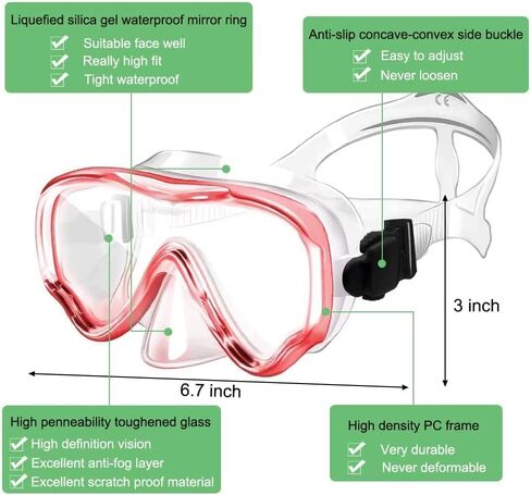 Dry Snorkel Set, Panoramic 180°Wide View Snorkeling Gear, Anti-Fog Anti-Leak Tempered Glass Safety Scuba Diving Mask, Free Breathing and Adjustable Strap Dry Top Snorkel Set for Adult in Kuwait