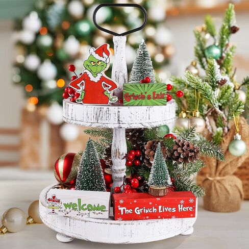 4 Pcs Wooden Christmas Tabletop Decor Winter Tiered Tray Decor Rustic Wood Christmas Winter Block Sign Gift Merry Christmas Centerpiece Farmhouse Christmas Table Decor in Saudi Arabia