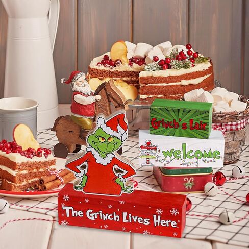 4 Pcs Wooden Christmas Tabletop Decor Winter Tiered Tray Decor Rustic Wood Christmas Winter Block Sign Gift Merry Christmas Centerpiece Farmhouse Christmas Table Decor in Saudi Arabia