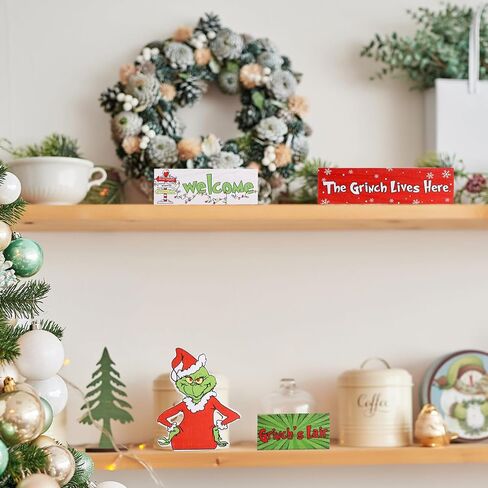 4 Pcs Wooden Christmas Tabletop Decor Winter Tiered Tray Decor Rustic Wood Christmas Winter Block Sign Gift Merry Christmas Centerpiece Farmhouse Christmas Table Decor in Saudi Arabia