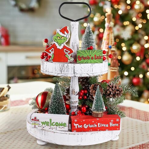 4 Pcs Wooden Christmas Tabletop Decor Winter Tiered Tray Decor Rustic Wood Christmas Winter Block Sign Gift Merry Christmas Centerpiece Farmhouse Christmas Table Decor in Saudi Arabia