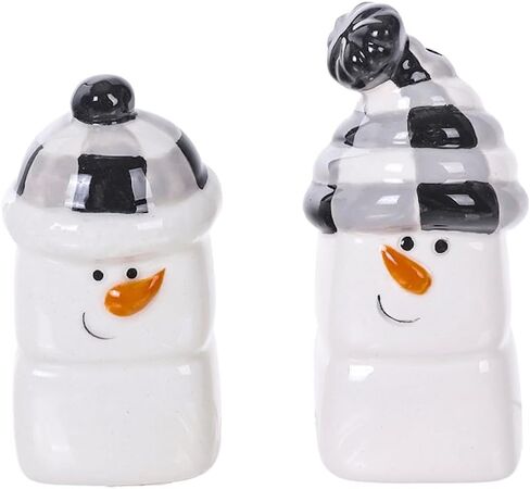 مجموعة The Bridge Collection هزازات ملح وفلفل رجل الثلج - رجال ثلج احتفاليون يرتدون قبعات هزازات ملح وفلفل من السيراميك - ديكور سطح طاولة المطبخ للعطلات in Kuwait