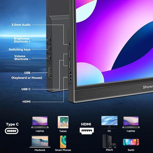 Portable Monitor Touchscreen Monitor 14 Inch HDR 1920x1200 400cd/m² USB C/HDMI IPS Touch Monitor with Dual Speakers, External Monitor for Laptop/PC/Mac/Xbox/PS4/5 Switch, VESA in Saudi Arabia
