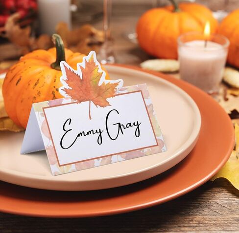 Gift Boutique 100 Pack Thanksgiving with Fall Maple Leaves Seating Harvest Name Card Table Setting Folded Paper Autumn Tent Cards for Dinner Wedding Tables Placement Party Decorations 2" x 3.5" in Saudi Arabia