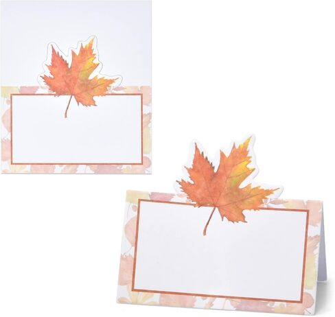 Gift Boutique 100 Pack Thanksgiving with Fall Maple Leaves Seating Harvest Name Card Table Setting Folded Paper Autumn Tent Cards for Dinner Wedding Tables Placement Party Decorations 2" x 3.5" in Saudi Arabia