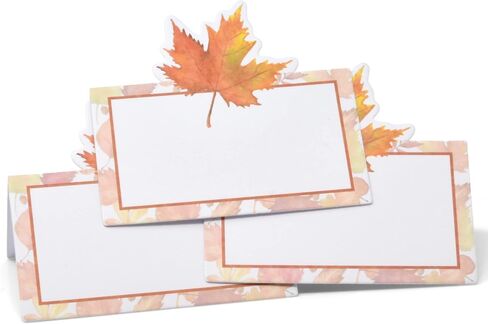 Gift Boutique 100 Pack Thanksgiving with Fall Maple Leaves Seating Harvest Name Card Table Setting Folded Paper Autumn Tent Cards for Dinner Wedding Tables Placement Party Decorations 2" x 3.5" in Saudi Arabia