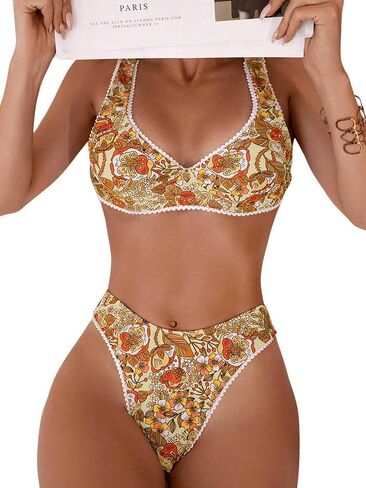 WDIRARA Women's Floral Print Swimsuit Tie Back Bikini Set Two Piece Bathing Suit in Saudi Arabia